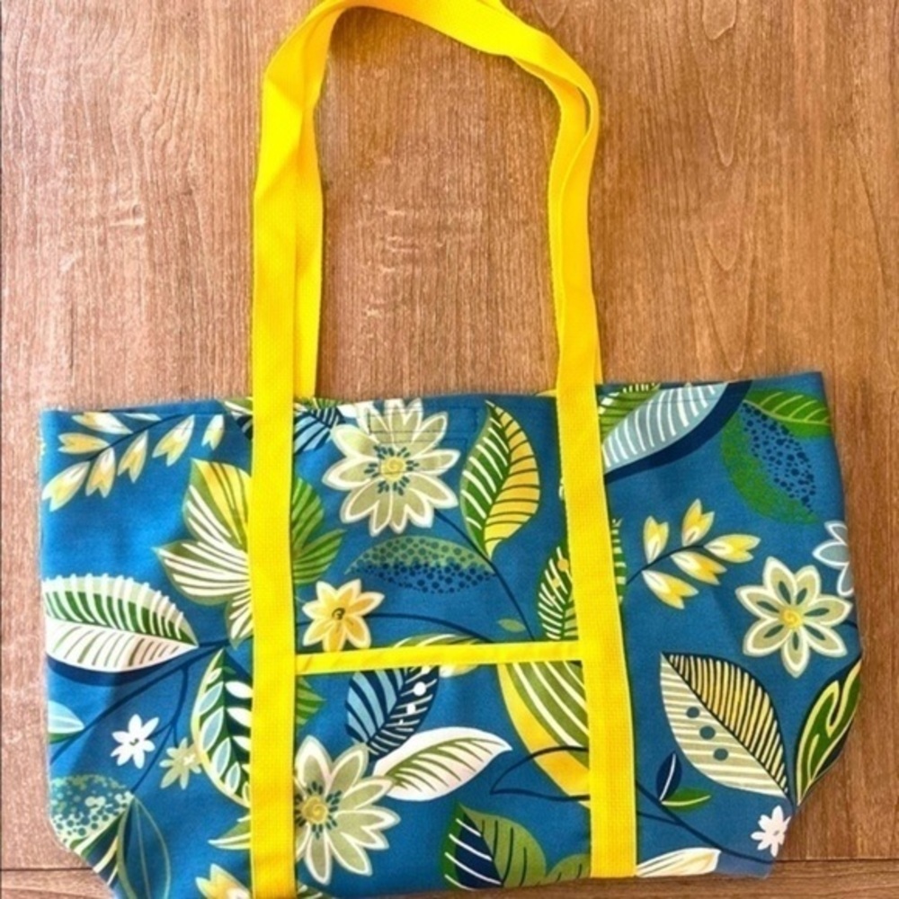 𝅺FLORAL Tote with Wine Bottle Holder and Pouch